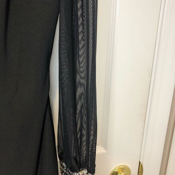 Jodi Kristopher black mini dress with long sheer sleeves and rhinestone cuffs - Picture 5 of 16